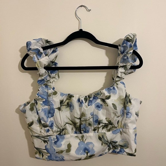 Abercrombie Scrunch Strap Poplin Top in Blue/Green Floral Print, Size XL - Picture 10 of 15